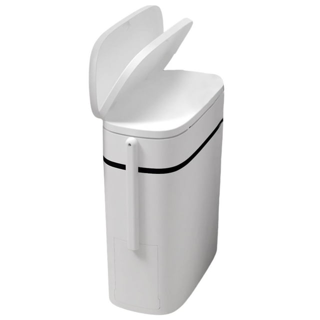 jifeng 12L Trash Can, with Toilet Brush Double Barrel Slim Trash Bin Garbage Container, White