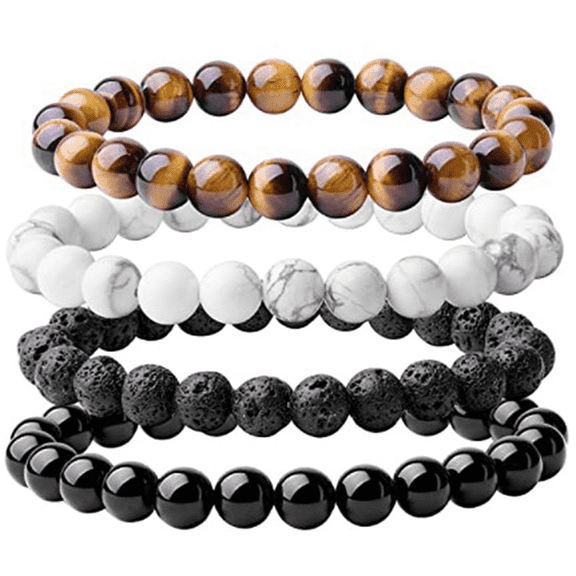 Designice 4 Pcs Beaded Bracelets for Women and Men,8MM Round Crystal Gemstone Beaded Bracelet,Stretch Bracelets for Women and Men