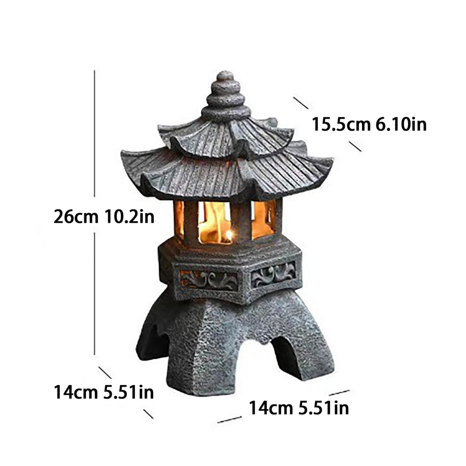 Solar Pagoda Lantern Garden Statue LED Light Outdoor Zen Garden Japanese Lantern for Landscape Balcony Patio Porch Yard Art Decor Gray Stone Finish