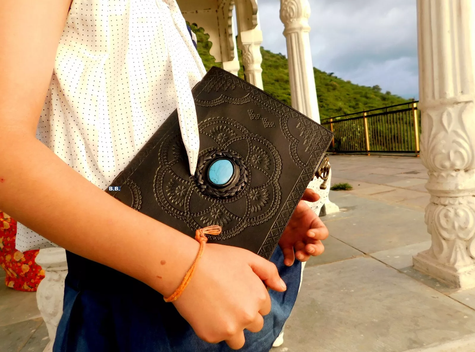 Handcrafted Grimoire Book of Shadow Journal Blue Stone Leather Bound Antique Style Diary Notebook For Men & Women Office Stationary Use