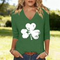 thumbnail image 2 of Women's St Patricks Day Shirt 3/4 Sleeve Tshirt Irish Outfit Basic Tees Irish Shamrock Graphic Shirts Green Clover T-Shirts V Neck Irish Clover Tshirts Shamrock Print Shirts S-3XL, 2 of 4