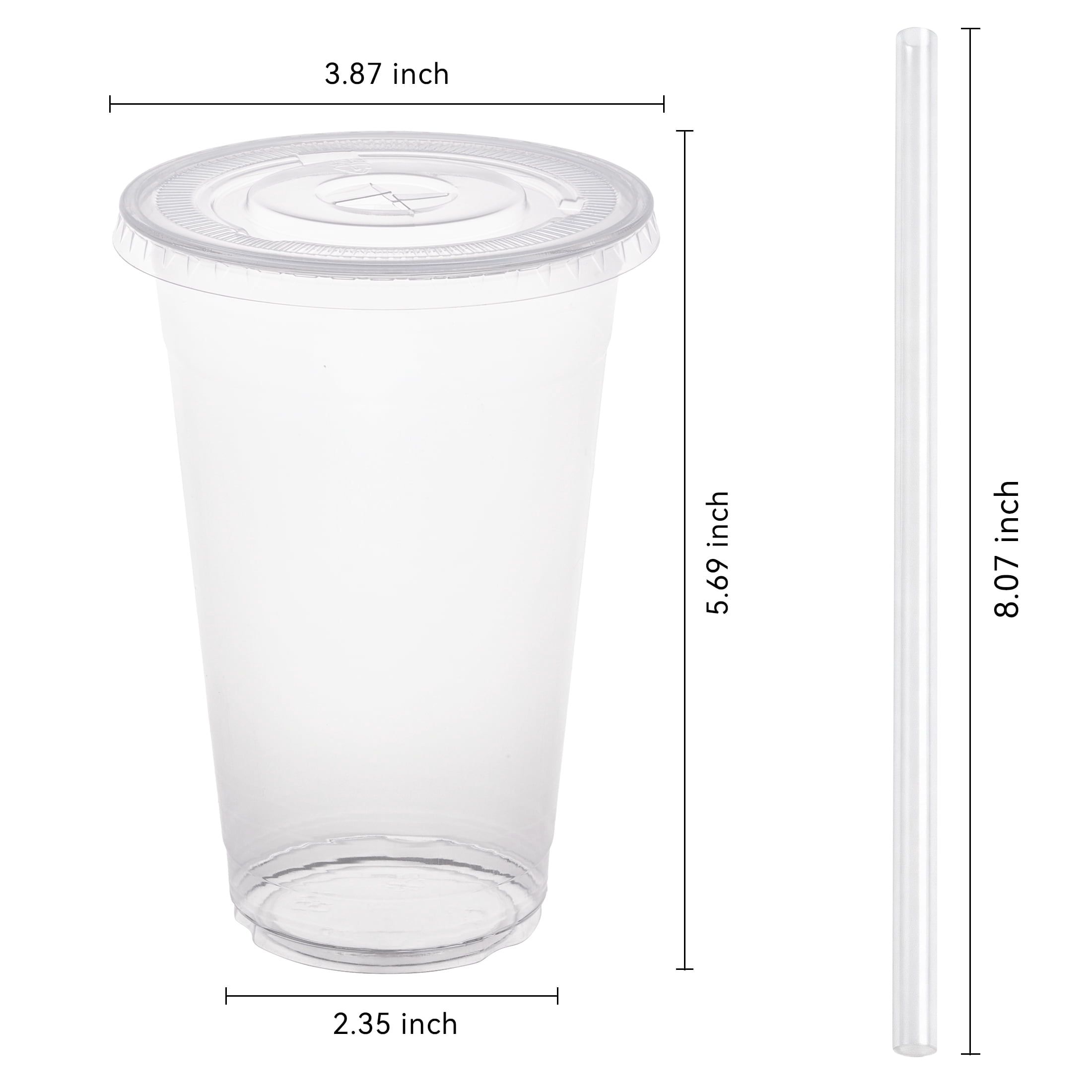 Family Essentials 100 Pack 20 Fl oz Clear Plastic Cups with Lids and Straws, Disposable To-Go Cups for Iced Coffee, Smoothies & Cold Drinks