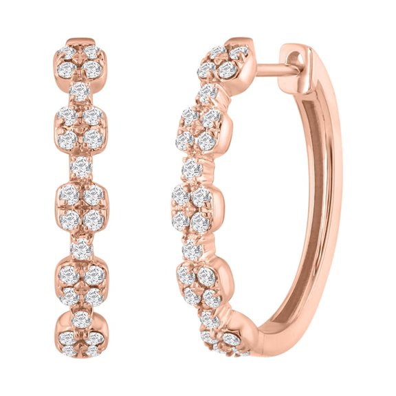 1/2 Carat Prong Set Round Diamond Hoop Earrings in 14K Rose Gold (SI1-SI2 Clarity)