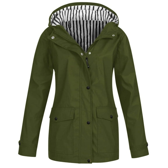 iHPH7 Hooded Rain Coats for Women Long Jackets for Women Rain Jacket Women Waterproof Womens Fall Jackets Waterproof Jackets for Women Hiking Rain Jacket Women Army Green L