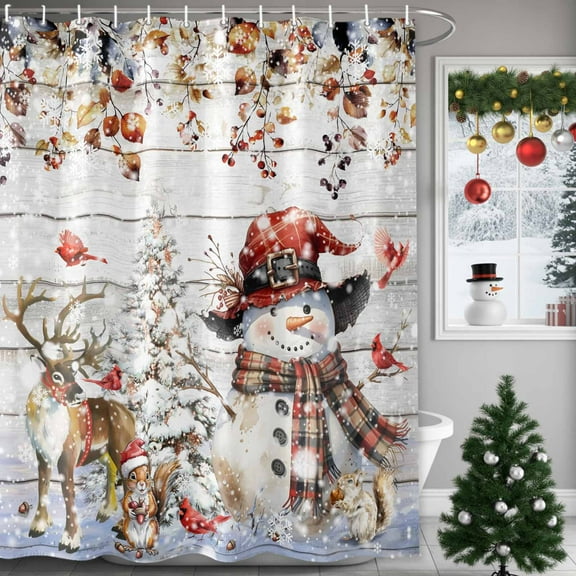 Christmas Snowman Shower Curtains for Bathroom, Xmas Elk Tree Eucalyptus Vintage Waterproof Fabric Shower Curtain for Bathroom Bathtub Decoration, Machine Washable, 54x"78"
