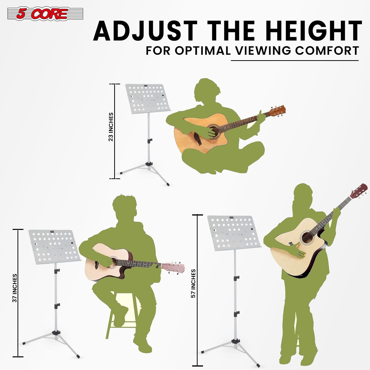 Music Stand For Sheet Music Height Adjustable Portable Folding Atril Para Partituras w Light Clip for Guitar Players Violinists Cellists Pianists - MUS FLD HD ACC WH
