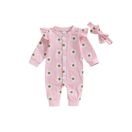 

Canis Adorable Buttoned Jumpsuits for Baby Girls with Daisy Print