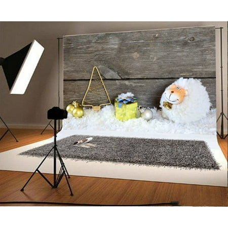 Image of GreenDecor Christmas Decoration Backdrop 7x5ft Photography Backdrop Xmas Balls Gifts Sheep Toy Plank New Year Festival Celebration Children Baby Kids Photos Video Studio Props