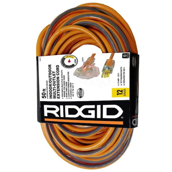 RIDGID 50 Ft. 12/3 Tritap Electric Extension Cord Orange 165271