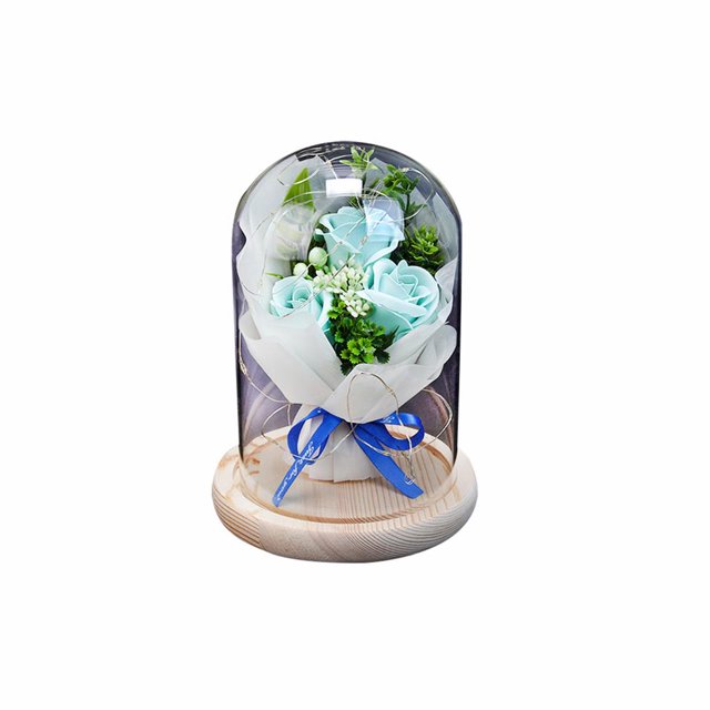 Bewildely Caja de regalo rosa con cubierta de vidrio Regalo de luz LED para el aniversario del día de San Valentín Kits de decoración para fiestas azul Bewildely HA027363-02