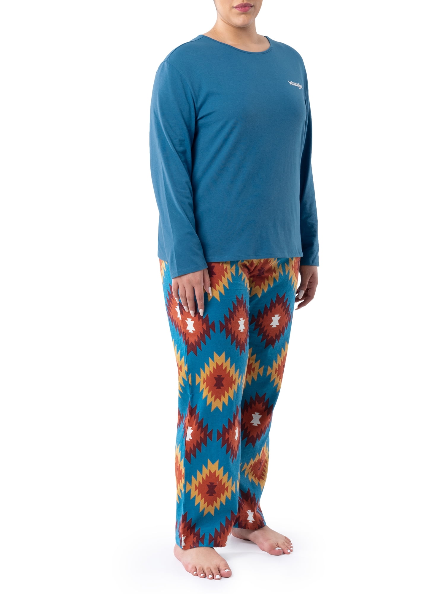 Wrangler Women's & Women's Plus Long Sleeve Top and Flannel Pajama Bottom, 2-Piece Set