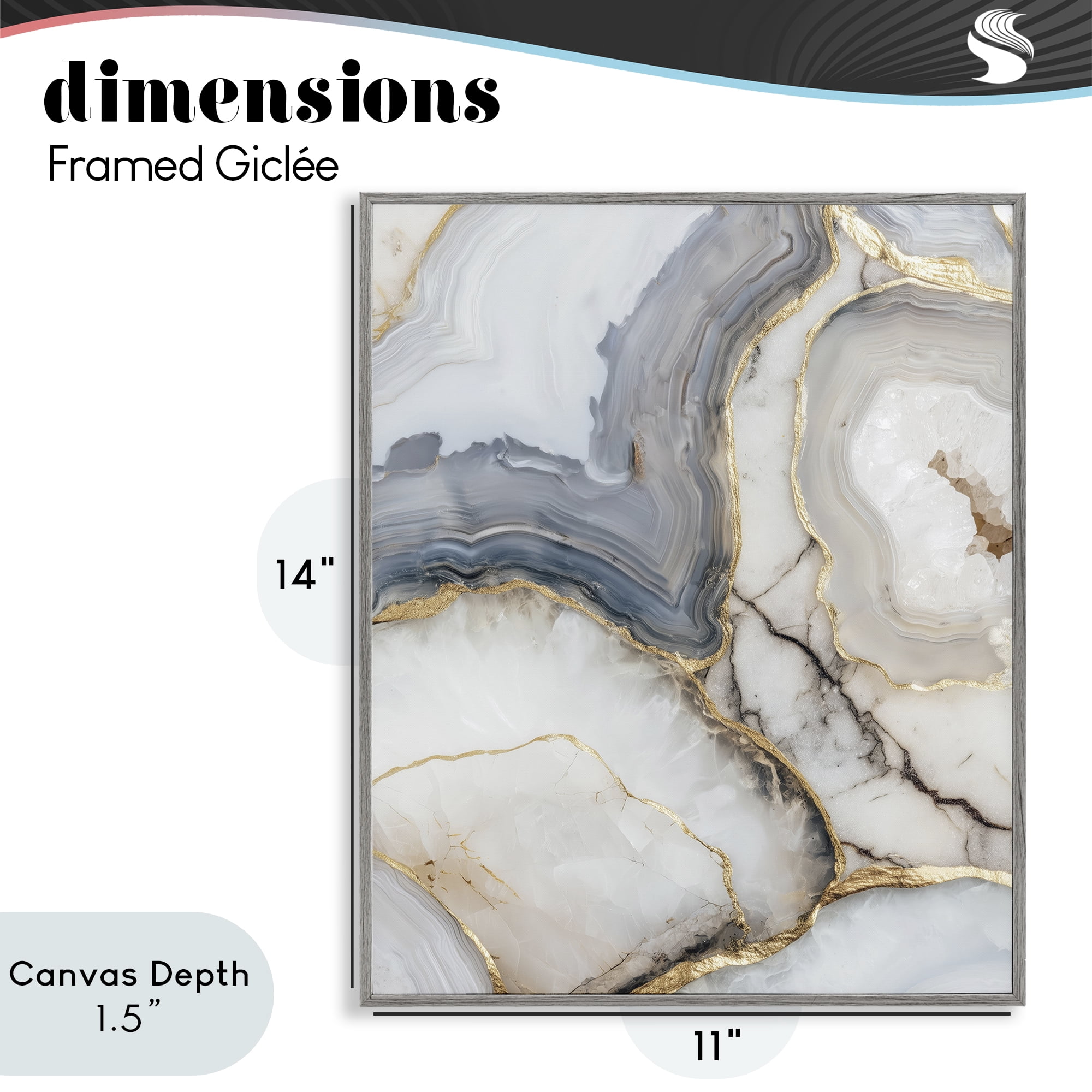 Stupell Industries Crystal Geode with Gold Gray Framed Giclee Art, design by Svetlana Aleynikova