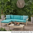 thumbnail image 2 of Faviola Ana Outdoor 3 Seater Acacia Wood Sofa Sectional with Cushions, Light Gray and Teal, 2 of 11