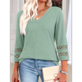 thumbnail image 4 of Blusas Elegantes e Informales de 3/4 para Mujer, Camisetas de Cuello en V A , Ropa de Verano 2025. Verde S, 4 of 7