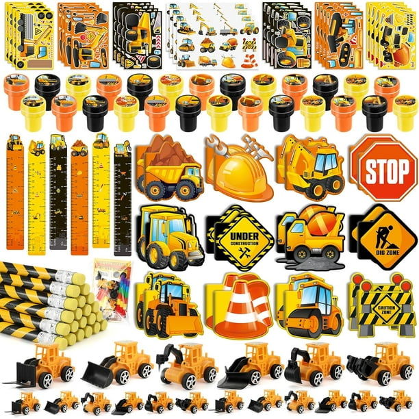 BenLouis - Juego de 96 piezas de papelería escolar con temática de tractor y excavadora para fiestas de construcción, ideal para niños, fiestas de cumpleaños, bolsas de regalo, regalos para el aula,