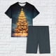 thumbnail image 5 of Puntoco Ropa de dormir para mujer Conjunto de camiseta y pantalones cortos de manga corta con cuello redondo y estampado navideño para mujer Ropa de estar por casa, 5 of 5