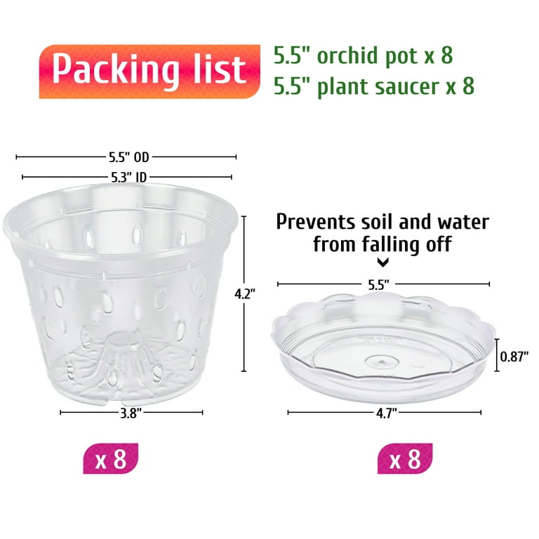 Fabulas Clear Orchid Pots with Saucers, 5.5 Inch, 8-Pack photo 6