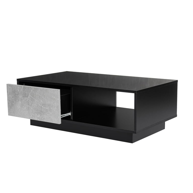 Hommpa High Gloss Gray Coffee Table with 2 Drawers LED Sofa Side End Tea  Table Modern Living Room Furniture with Storage Space 