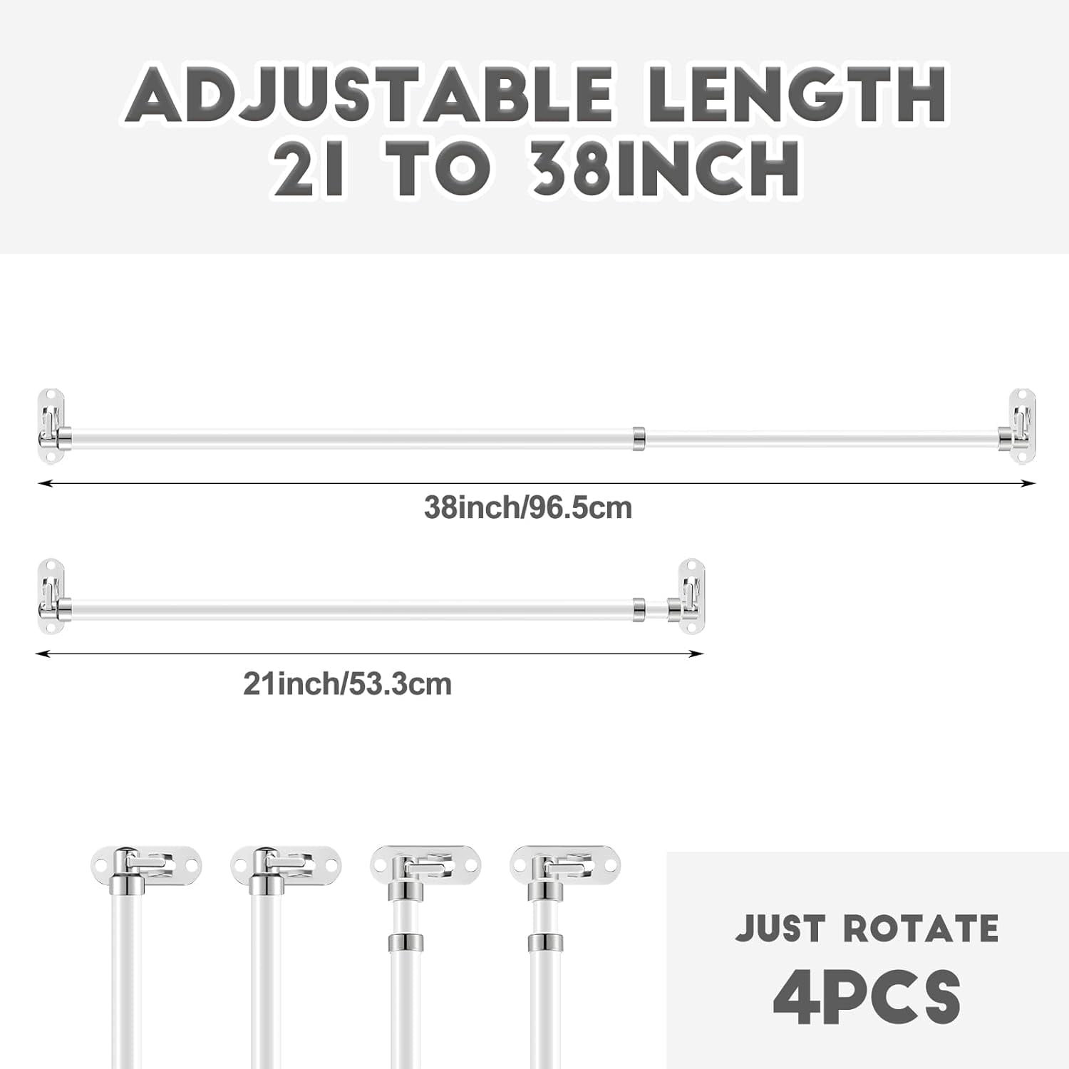 TT-4 Pcs Door Curtain Rod Set Swivel Sash Curtain Rods French Door Curtain Rods Set for Windows and Sidelights(21-38 Inch)