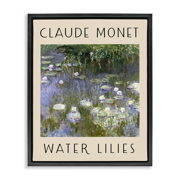 Stupell Industries Classic Monet Water Lilies Landscape & Nature Painting Black Floater Framed Canvas Art Print Wall Art, 17 x 21