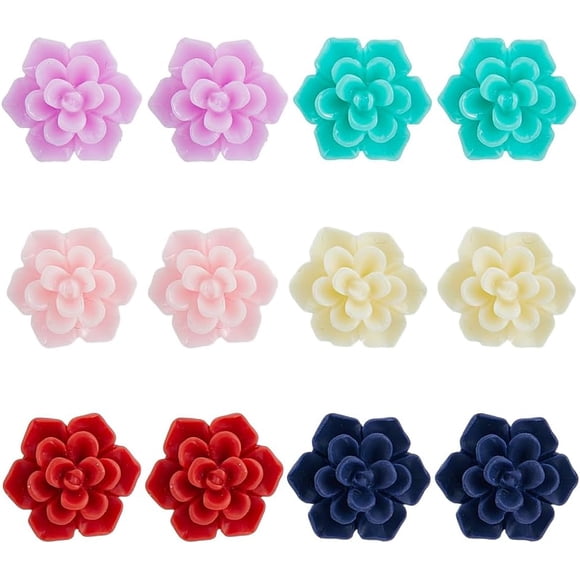 12pc Succulent Stud Earrings Plant Ear Stud 3D Flower Polymer Clay Stud Earring Jewelry
