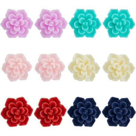 12pc Succulent Stud Earrings Plant Ear Stud 3D Flower Polymer Clay Stud Earring Jewelry