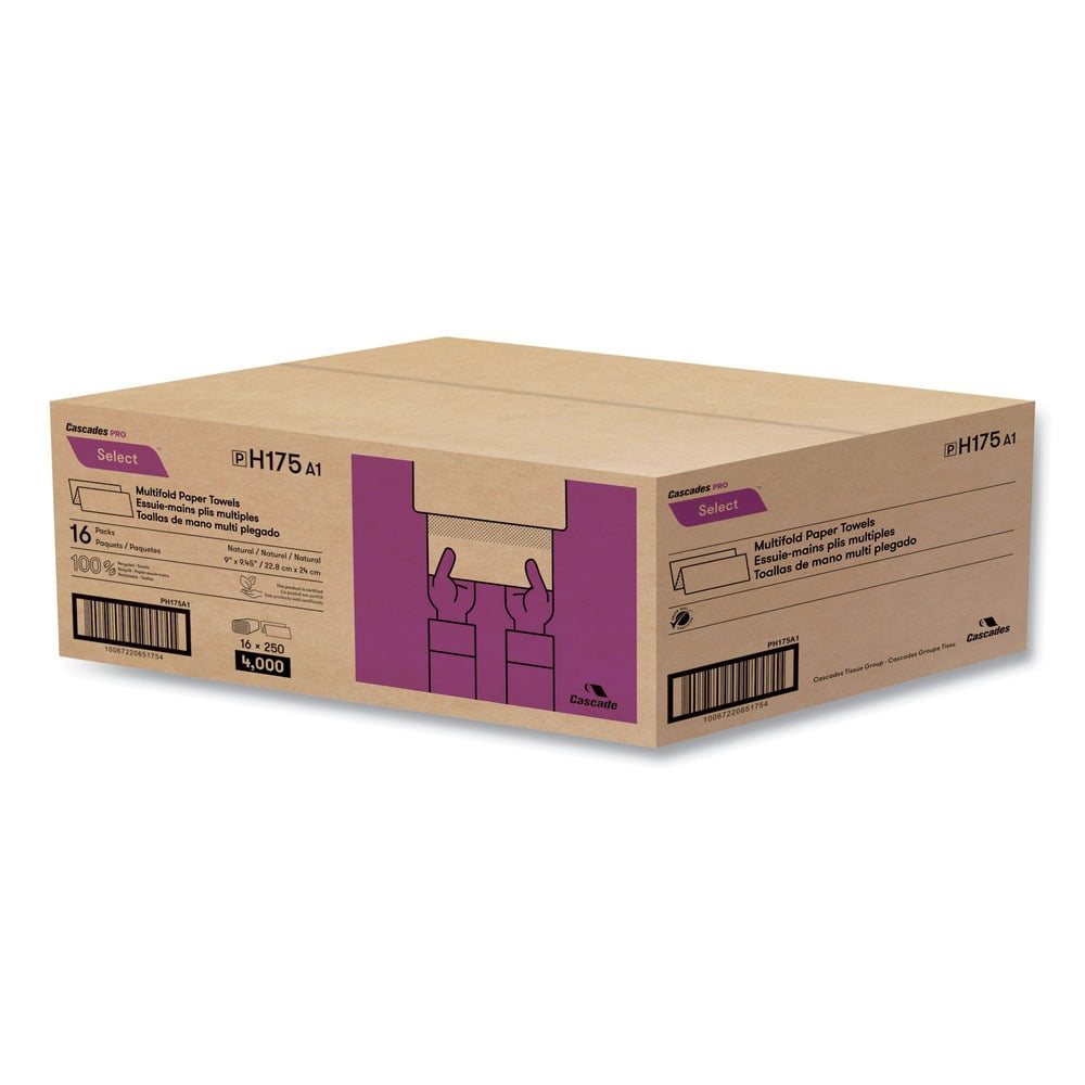 Cascades Select Folded Towel Multifold - Natural - 250 Sheets/Pack, 16 Packs/Carton