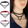 thumbnail image 6 of European and American Harajuku Heart Black Chain Collar Necklace Fashion Trend PU Leather Love Neck Neck Chain Clavicle Chain-Purple, 6 of 6