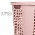 thumbnail image 4 of Mind Reader Slim Tapered Laundry Hamper with Lid, Clothes Basket with Swiss Cross Cut-Outs, Lightweight & Ventilated, Plastic, Pink, 4 of 7