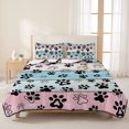 thumbnail image 3 of Twin Quilt Set 68''x86'', Blue Pink Dog Paws Prints Lightweight Summer Bedspread Coverlet Set with 2 Pillow Shams, Farmhouse Beige Wood Breathable All Season Quilt Bedding for Dorm/Bedroom, 3 of 9