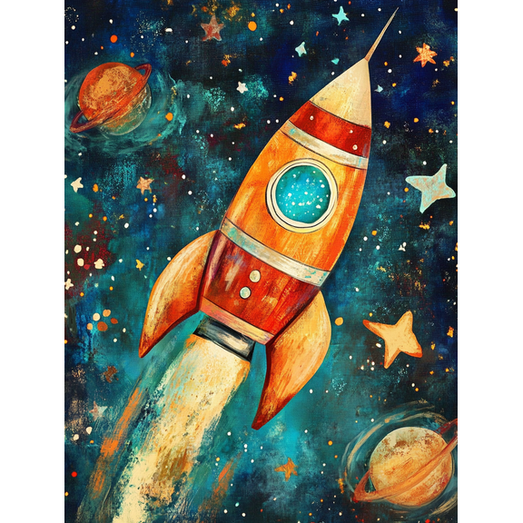 Space Rocket Canvas Painting，Suitable for Living Room，Bedroom，Office，Kids Room，Study Room Decoration.
