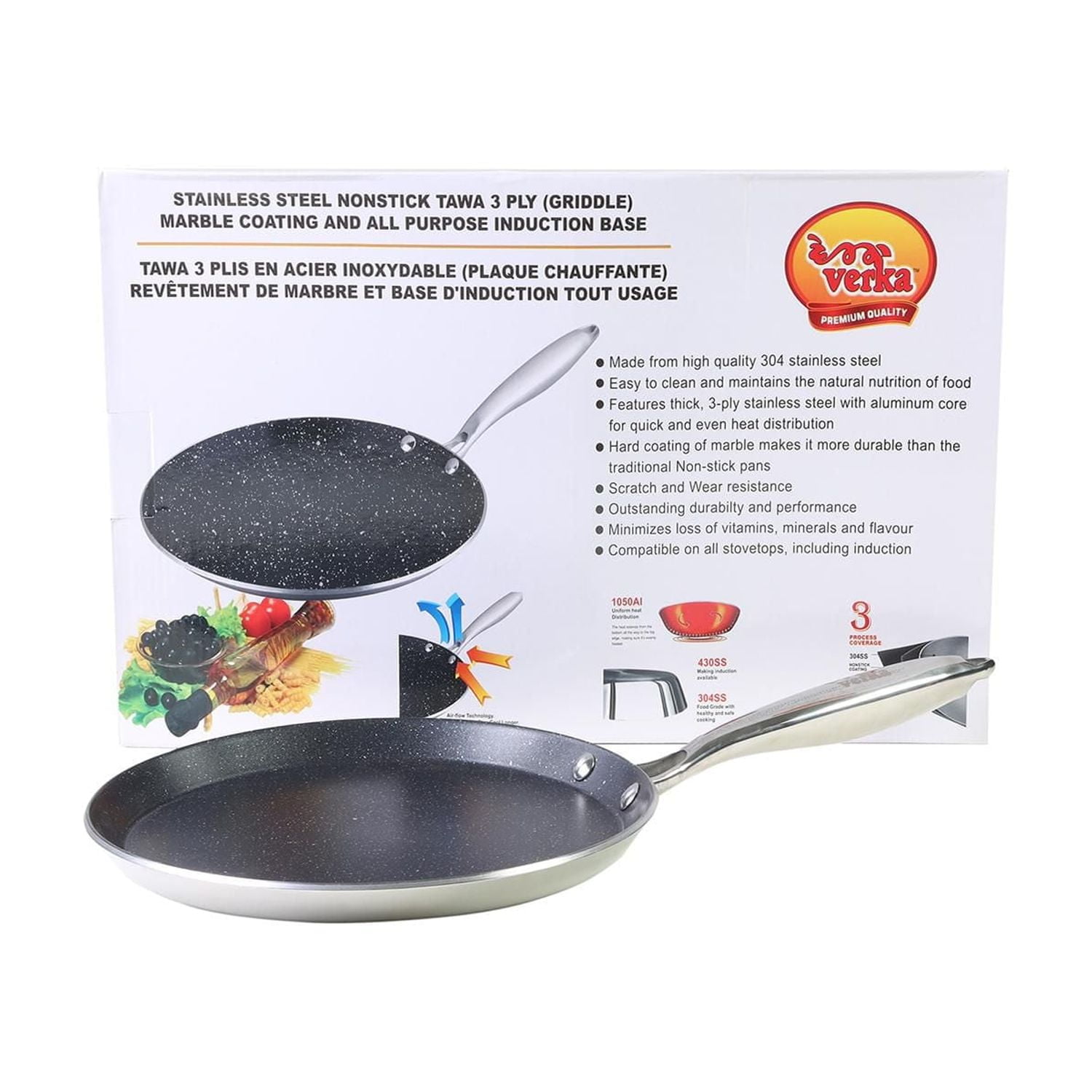 Verka Tawa, 26 cm, Tawa en acier inoxydable, Dosa Tawa, Tawa antiadhésif