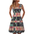 thumbnail image 1 of Vestido casual de verano para mujer, sin mangas, hasta la rodilla, plisado, cuello redondo, estampado Fridja hjkh2403, 1 of 5