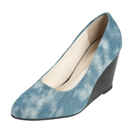 

Blphud Shoes for Ladies Summer Shoes for Women 2024 Casual Dress Shoes for Women Ladies Casual Patchwork Shallow Slope Heel Large Size Single Shoes High Heels Casual Shoes Business Blue 40