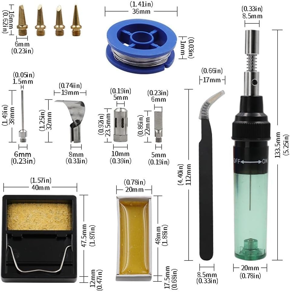 4 in 1 Portable Soldering Iron Kit, Cordless Adjustable Butane Gas Soldering Iron Kit, Mini Refillable Flame Tool with Safety Lock & Fast Heating Lightweight, for Electronics Repair (Set D)