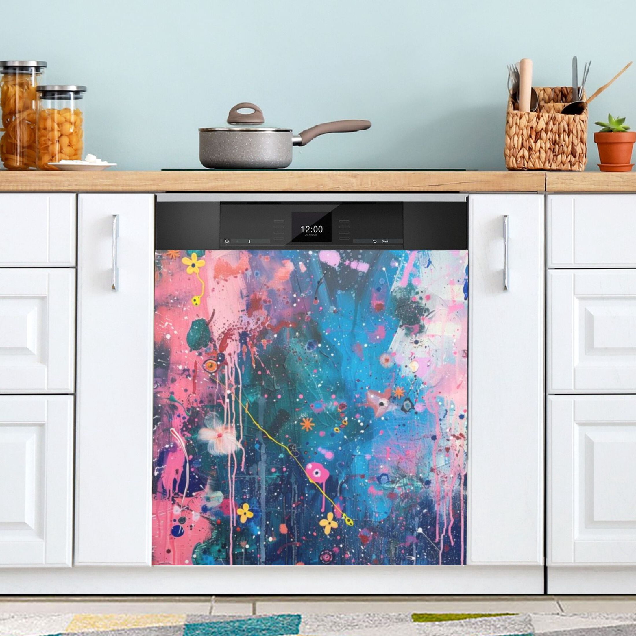 Dishwasher Magnetic Sticker 23x26 Inch Refrigerator Magnetic Sticker Washing Machine Magnetic Sticker Kitchen Panel Magnetic Sticker Home Decor Pink Sunset and Night