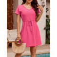 thumbnail image 3 of Women's Swimsuit Cover Ups V-Neck Drawstring Beachwear Flowy Short Sleeve Beach Dress, 3 of 10
