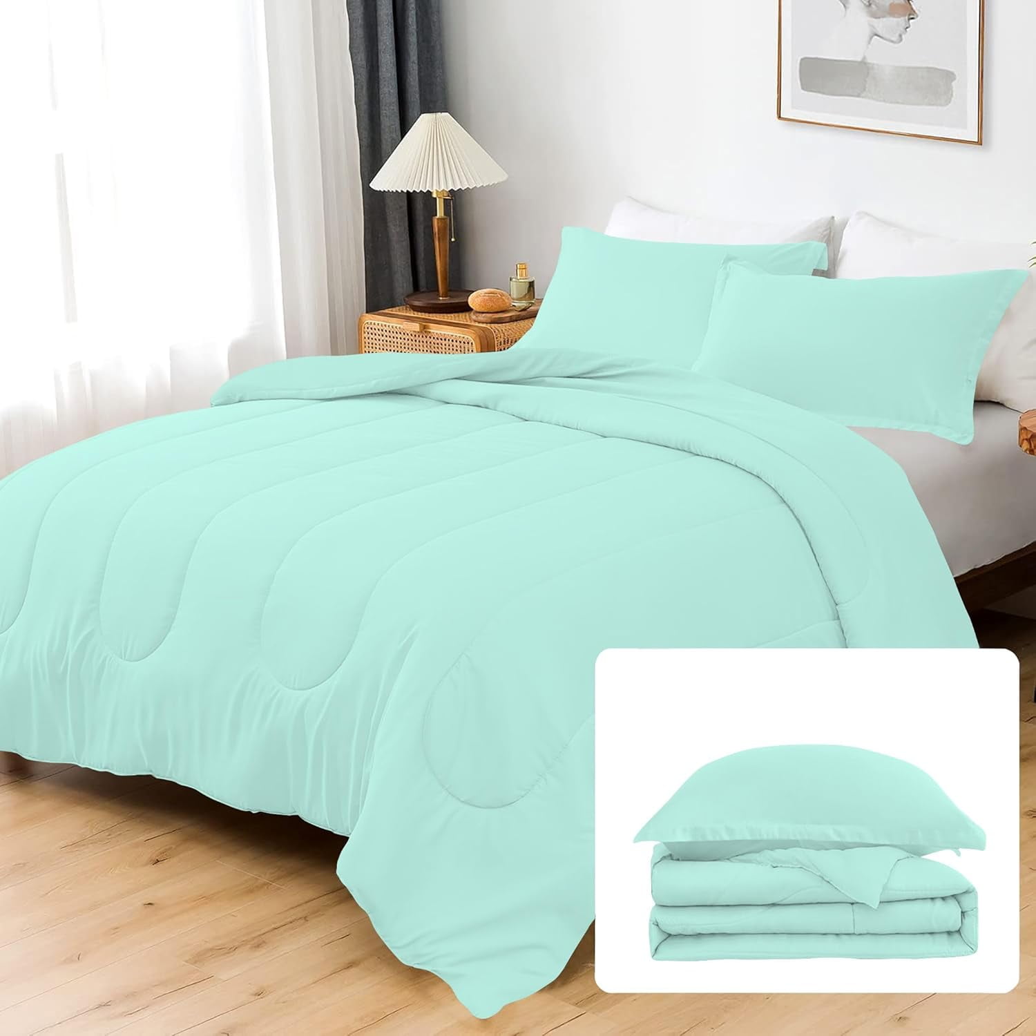 3 Piece Luxury Thicker Pattern Comforter Set, 800 TC, 100% Egyptian Cotton, King/California King Size Aqua Blue Solid Color