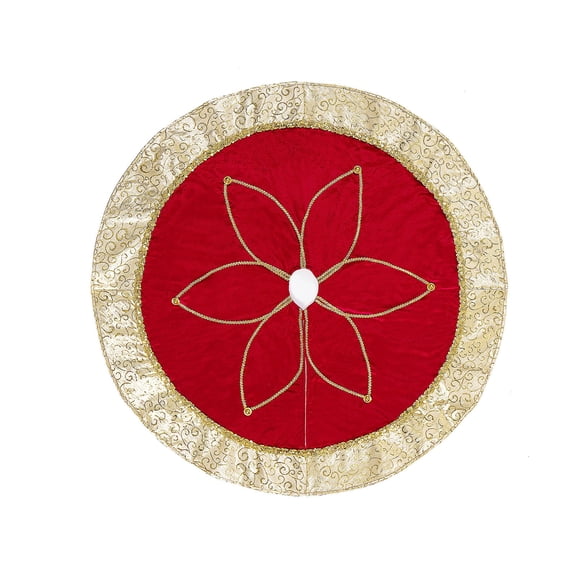 Christmas Red Velvet Tree Skirt with Embroidered Snowflake, Festive Holiday Decoration for Home and Party, Reusable and Soft Winter Decor