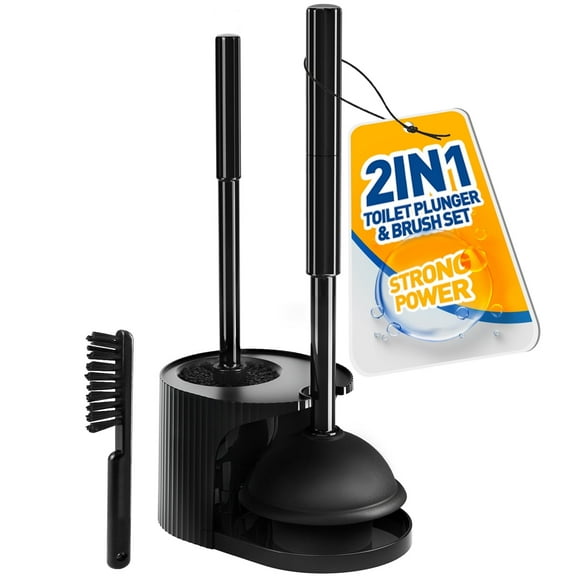 Propuri 2 in 1 Toilet Plunger and Brush Set, Toilet Bowl Cleaning Combo, Groove Gap Brush, Black