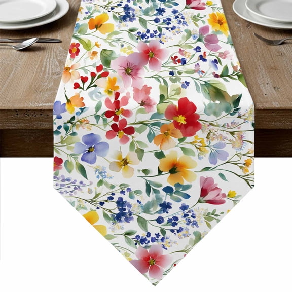 Leaf Flower Table Runner Linen Burlap Table Runner 72 Inches Long Plant Floral Garden Leaf Spring Summer Dresser Scarves for Kitchen Island Coffee Dining Party Wedding Banquet Holiday Decor 18"x72"
