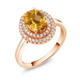thumbnail image 2 of Gem Stone King 18K Rose Gold Plated Silver Oval Yellow Citrine Halo Engagement Ring for Women (2.45 Cttw, Gemstone November Birthstone, Oval Checkerboard 8X6MM, Size 7), 2 of 4