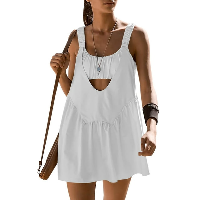 Faithtur Robe de Tennis pour Femme à Découpes, Ample, Sans Manches, Robes Athlétiques avec Soutien-Gorge Intégré et Ensemble de Shorts pour Entraînement, Robe de Golf
