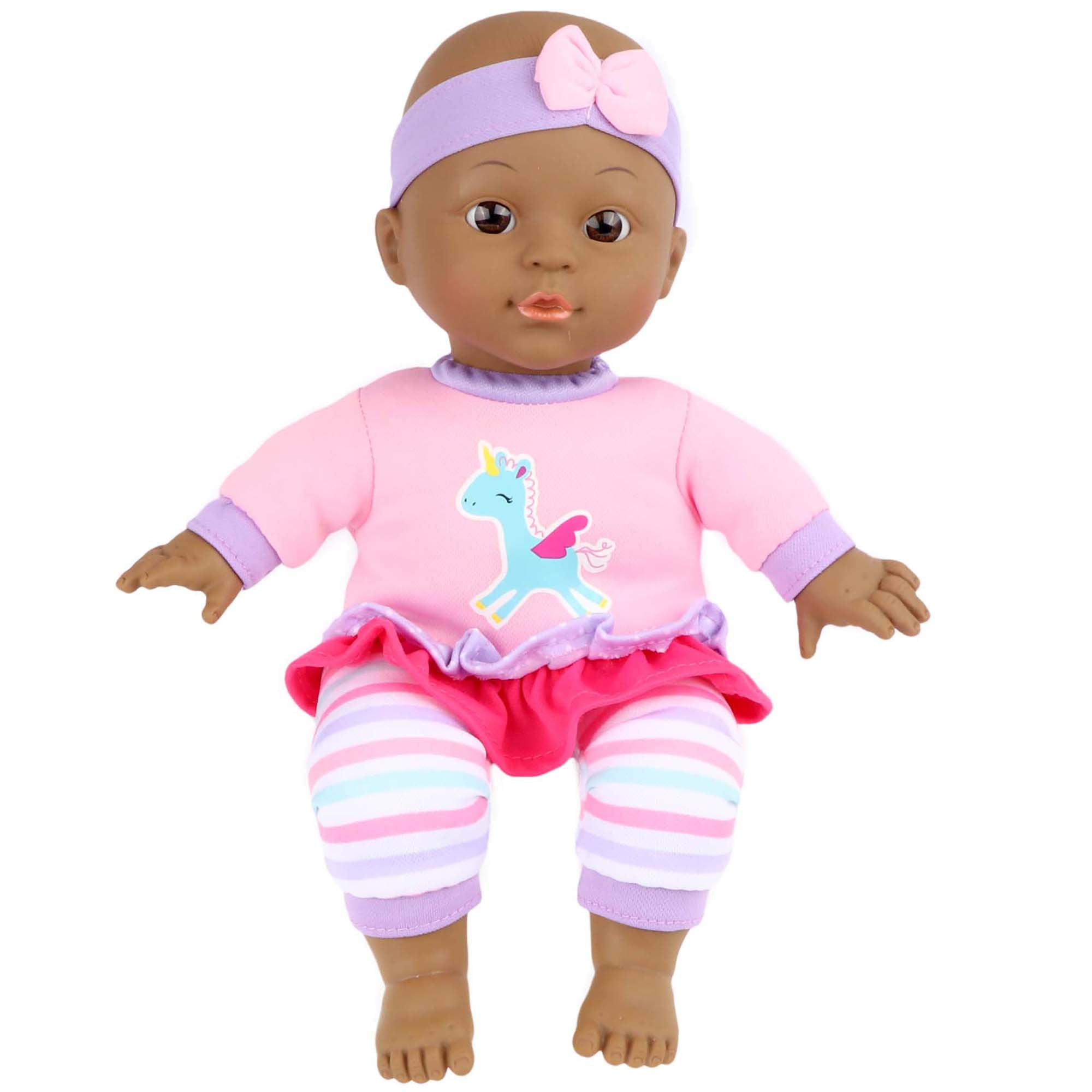 Dream Collection: Care Gift Set - 12" African American Baby Doll & Stroller - Unicorn-Pink-Purple, Toy Care Accessories, Bag & Extra Outfit, Kids 3+