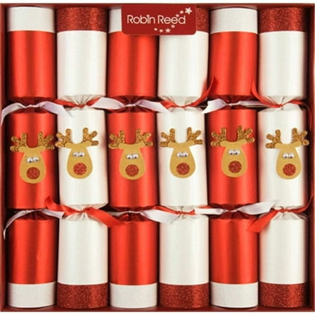 Robin Reed English Holiday Christmas Crackers, Pack of 6 - Racing Reindeer
