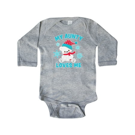 

Inktastic Polar Bear My Aunty Loves Me in Santa Hat with Snowflakes Gift Baby Boy or Baby Girl Long Sleeve Bodysuit