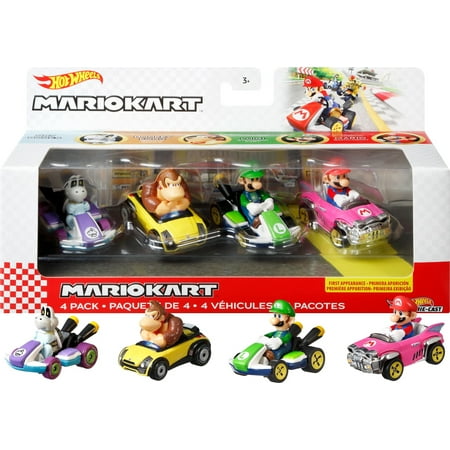 Hot Wheels Mario Kart Set of 4 Toy Character Vehicles, Includes 1 Exclusive Model (Styles May Vary)