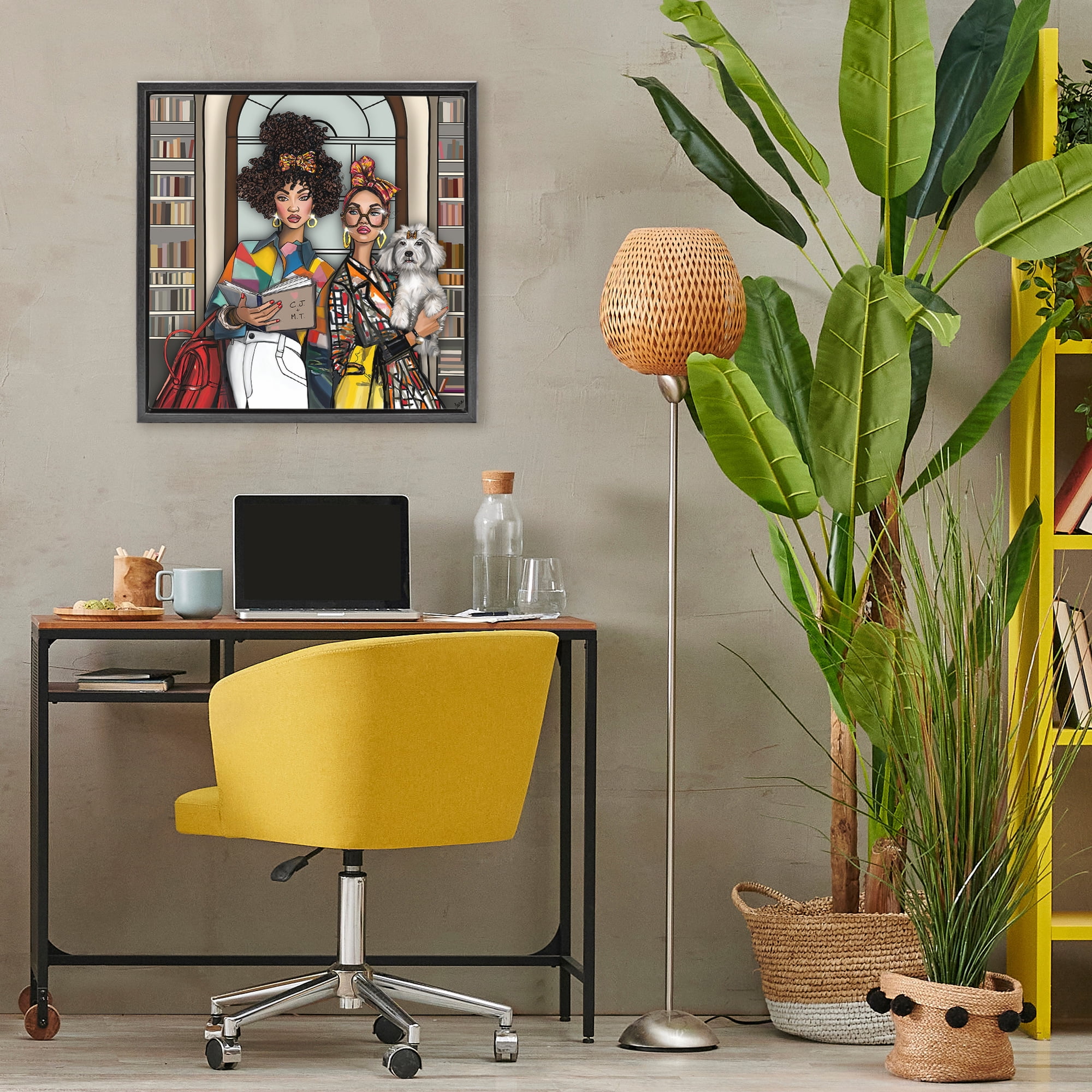 Stupell Industries Bookish Girls at Library Black Framed Floater Canvas Wall Art, design by Tara Boone
