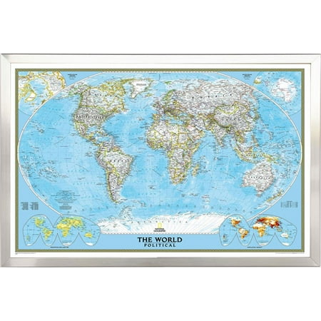 FRAMED National Geographic Classic World Push Pin Map