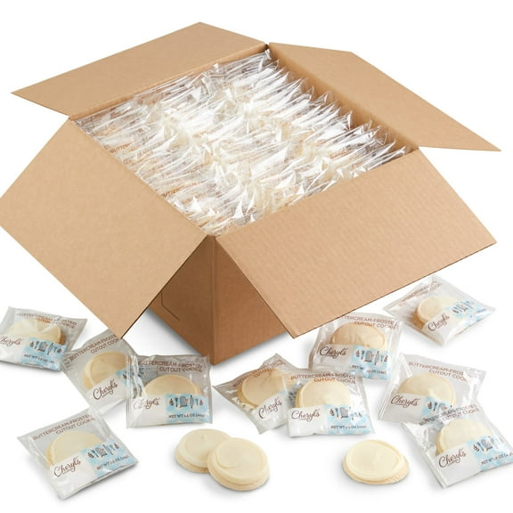 Cheryl’s Cookies Vanilla Buttercream-Frosted Sugar Cookies 100 ct Case, Classic Soft Cutout Cookie, Individually Wrapped, Fresh-Baked, Kosher, Bulk Value Gift Pack, Snack, Treats, Desserts